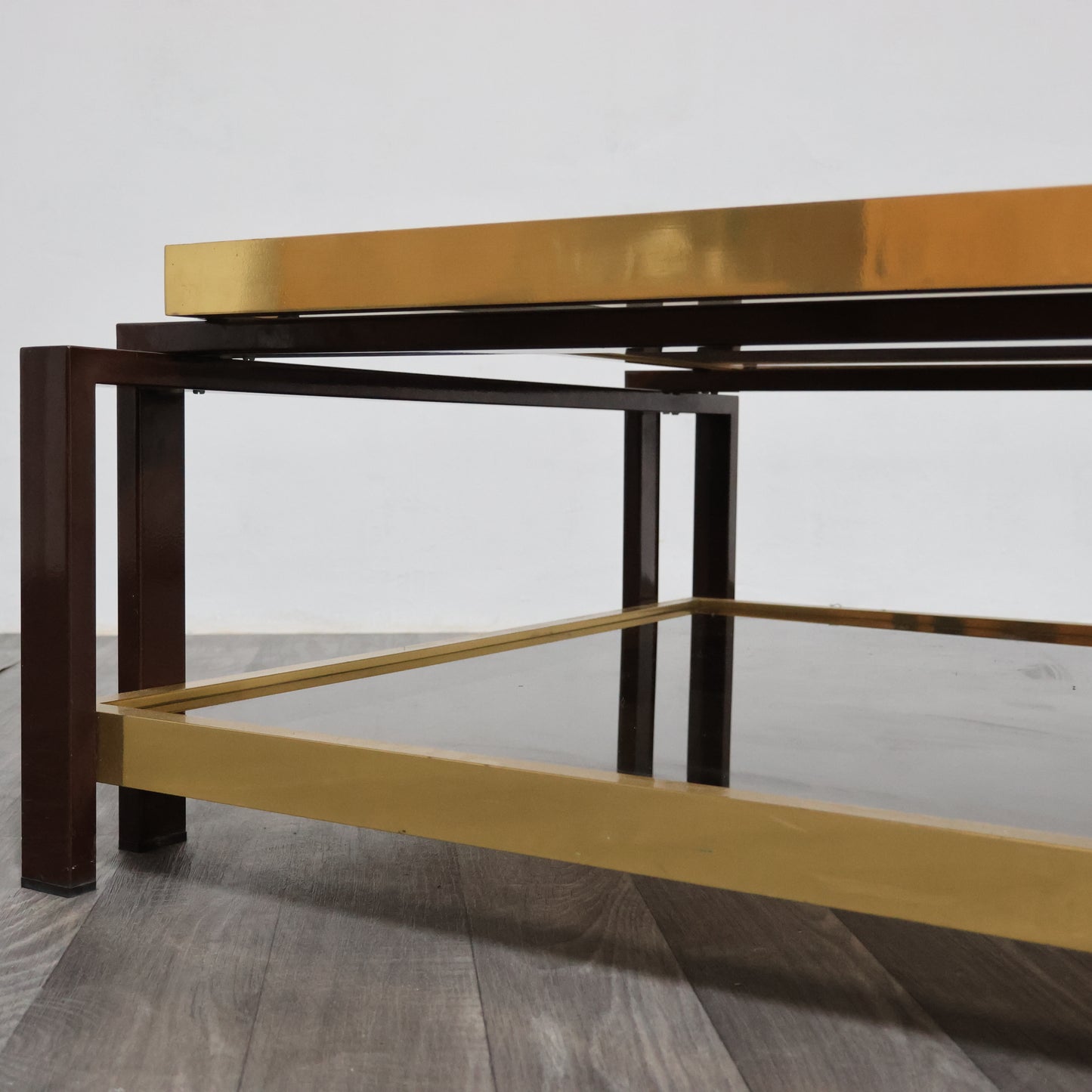 Tavolo Da Salotto Design Hollywood Regency Anni ‘70 Geometrico Ottone Vintage