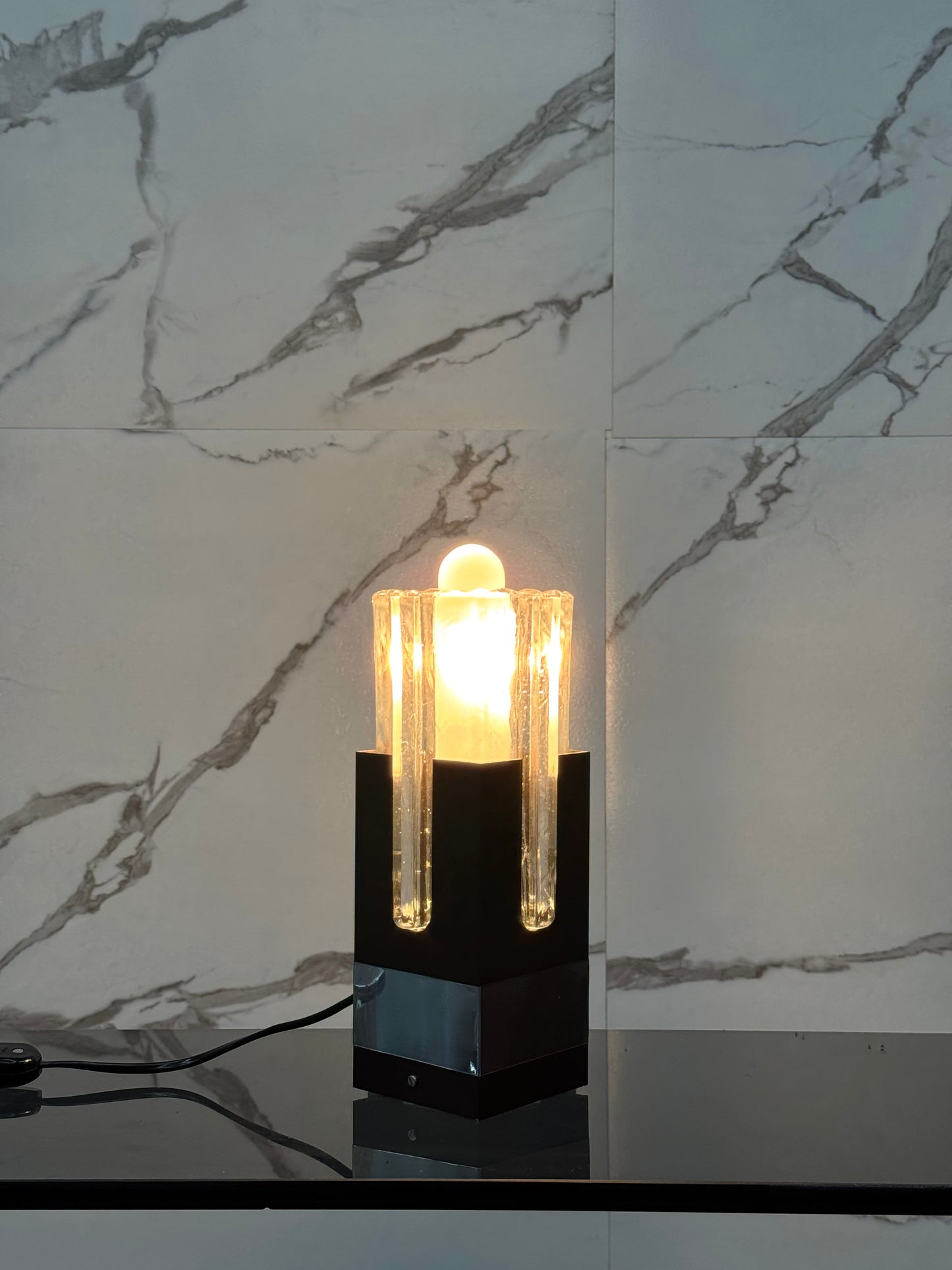 Lampada Gaetano Sciolari Per Stilkronen In Metallo E Vetro Design 1970