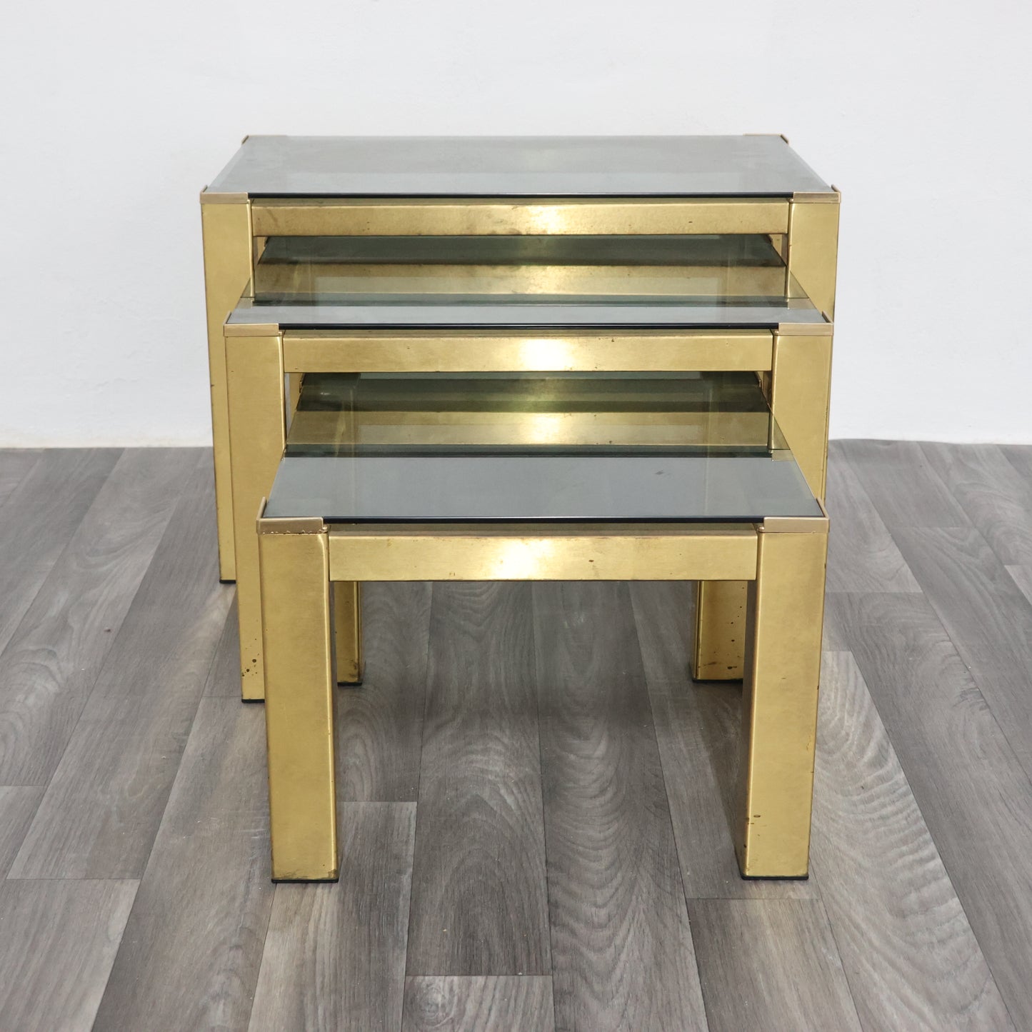 Tris tavolini ottone Hollywood Regency 1970 Design Modernariato