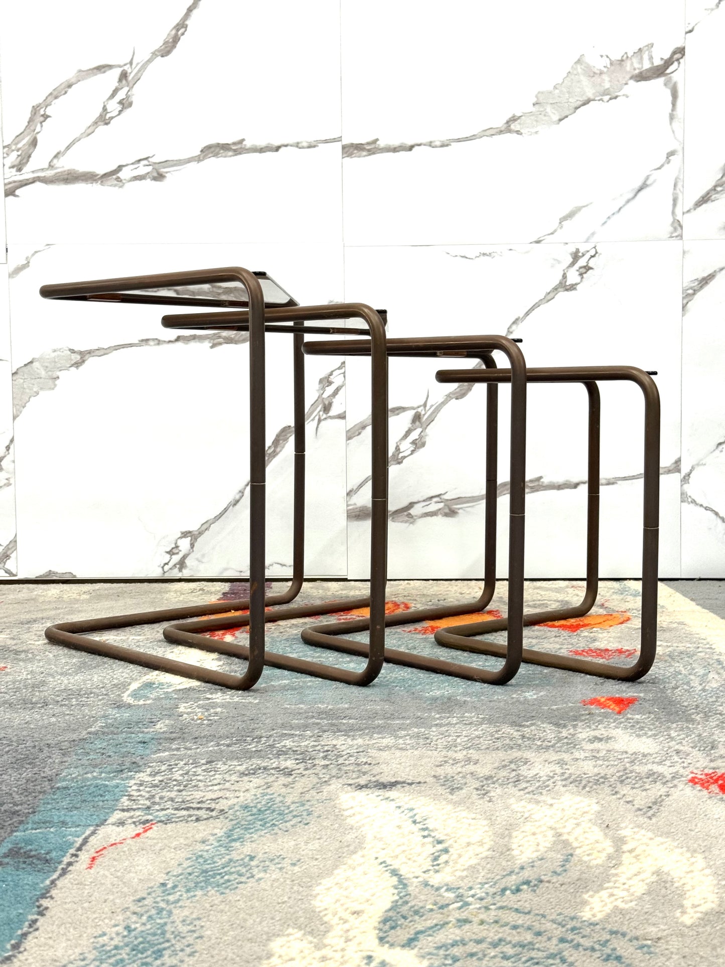Set 4 tavolini Componibili Metallo E Vetro 1960’s Design Modernariato