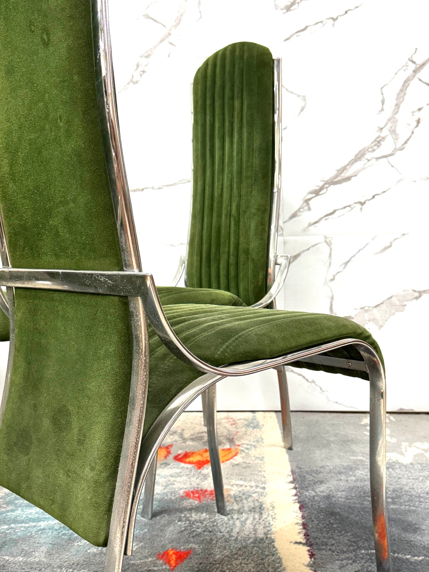 Set Da 4 Sedie Da Pranzo In Acciaio E Alcantara Anni ‘70