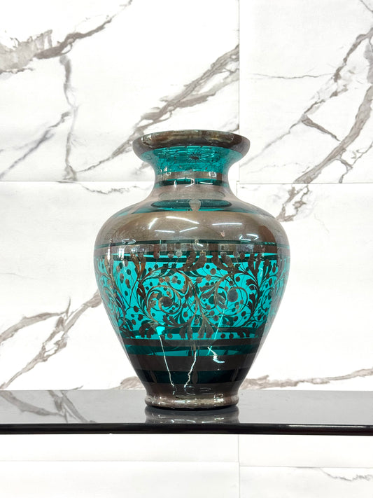 Vaso In Vetro E Argento Overlay American Art Decó 1930’s Design