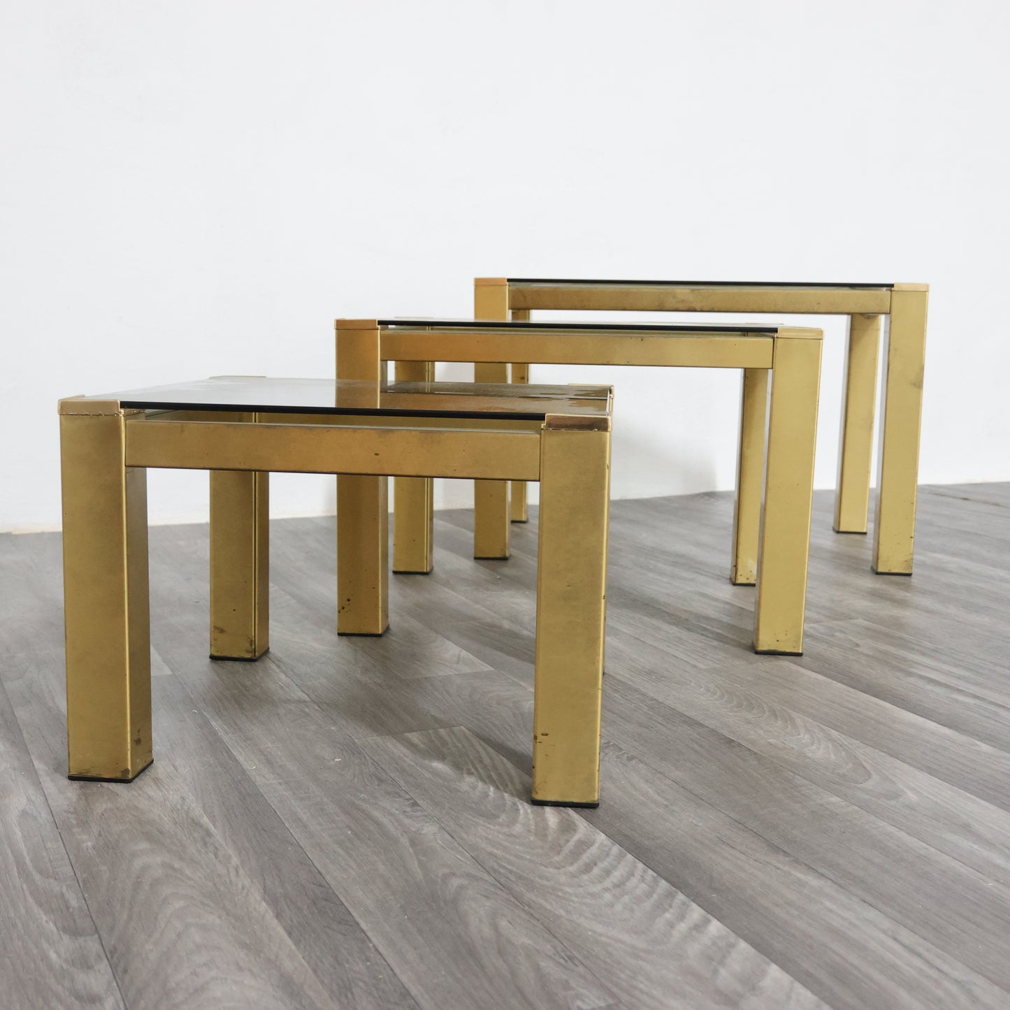 Tris tavolini ottone Hollywood Regency 1970 Design Modernariato