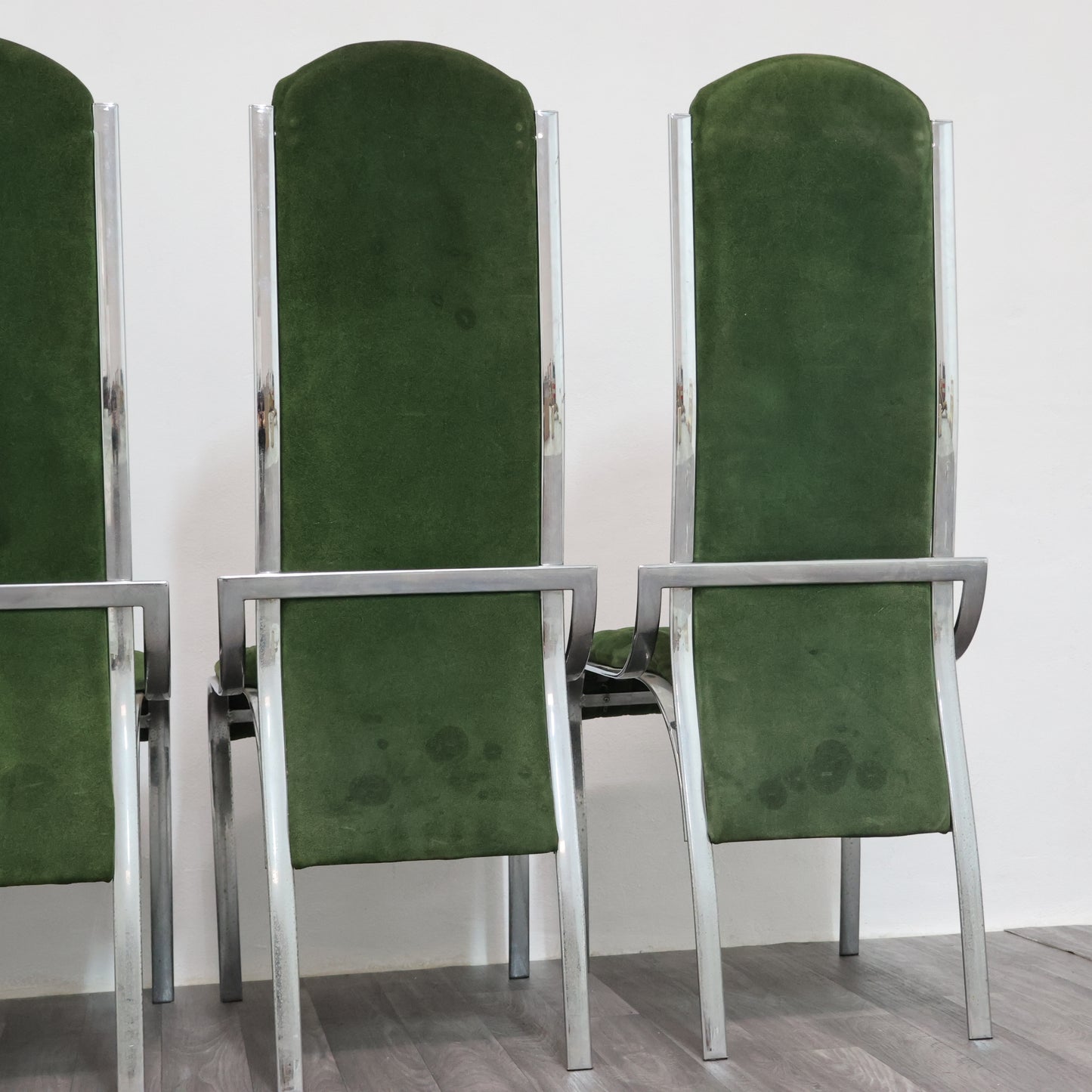 Set Da 4 Sedie Da Pranzo In Acciaio E Alcantara Anni ‘70