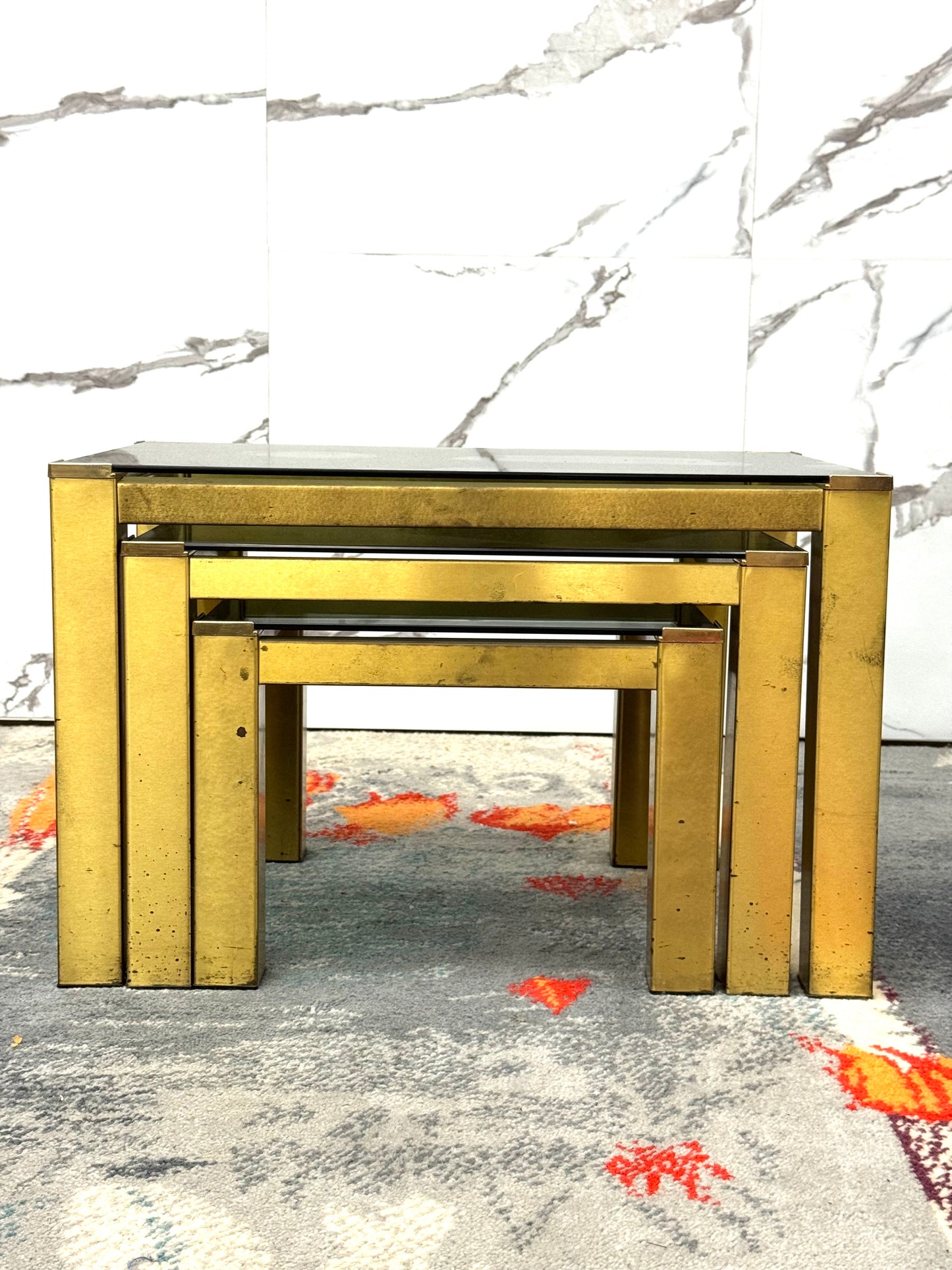 Tris tavolini ottone Hollywood Regency 1970 Design Modernariato