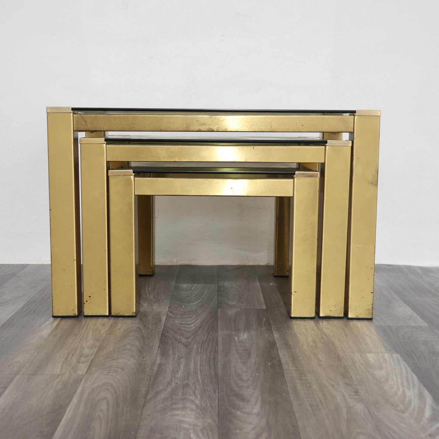 Tris tavolini ottone Hollywood Regency 1970 Design Modernariato