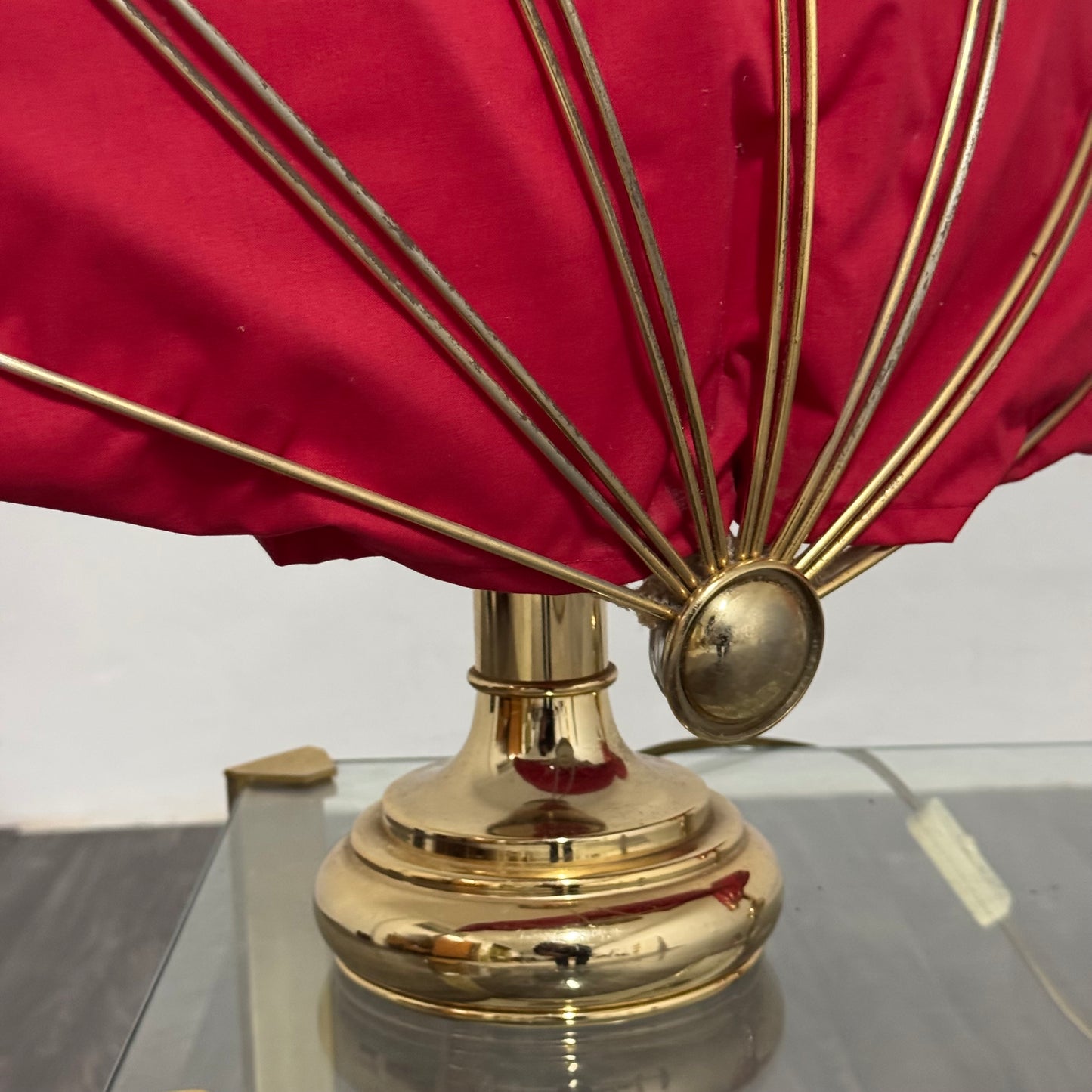 Coppia Di Lampade Da Tavolo A Ventaglio In Ottone Hollywood Regency 1970’s