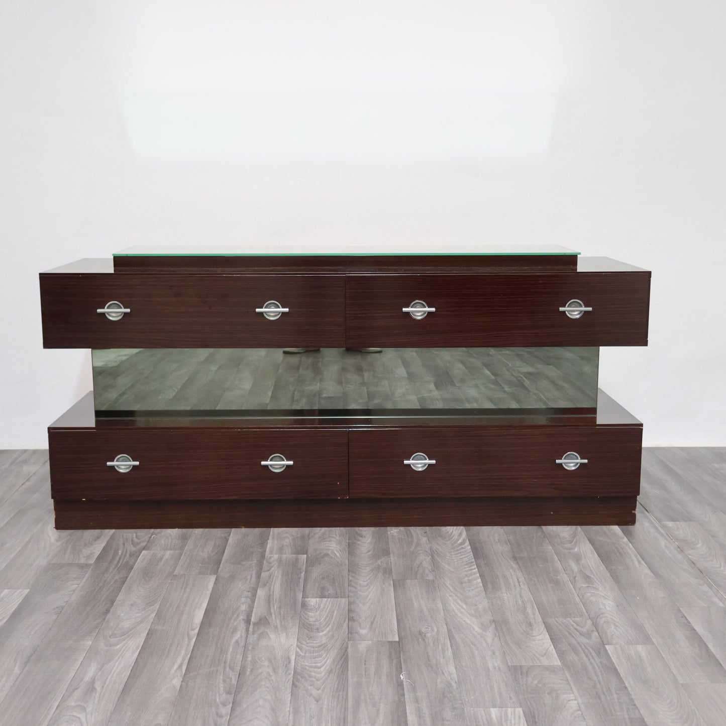 Comò Cassettiera In Ebano Macassar E Specchio Cubic Design Modernariato 1980’s