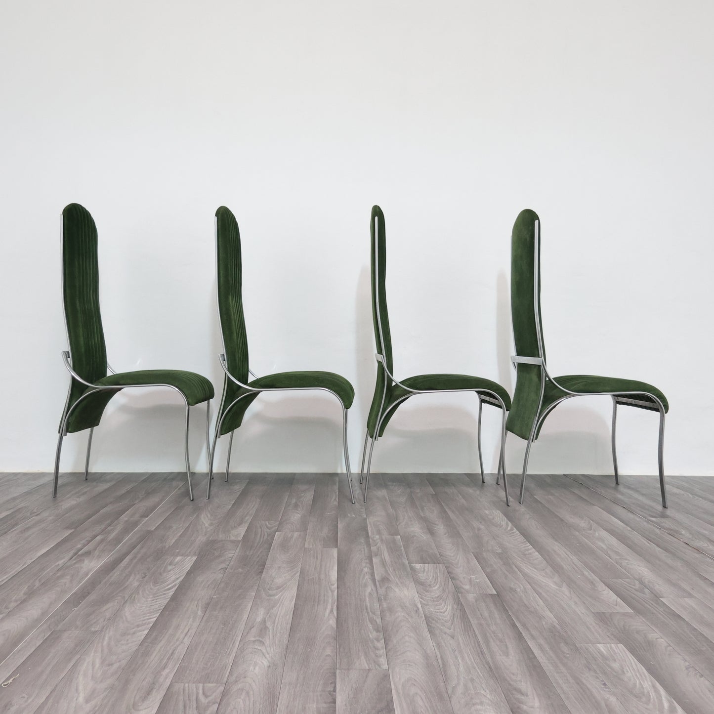 Set Da 4 Sedie Da Pranzo In Acciaio E Alcantara Anni ‘70