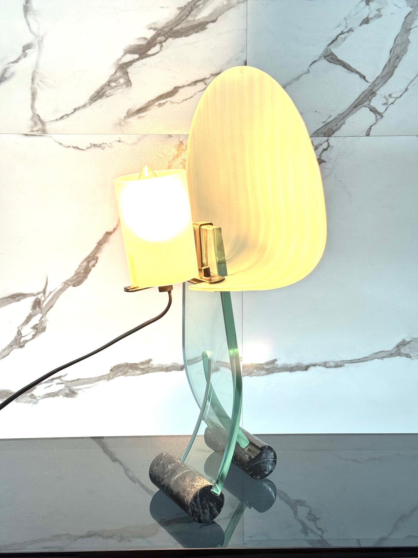 Lampada Da Tavolo Design Table Lamp Marble & Glass 1980’s