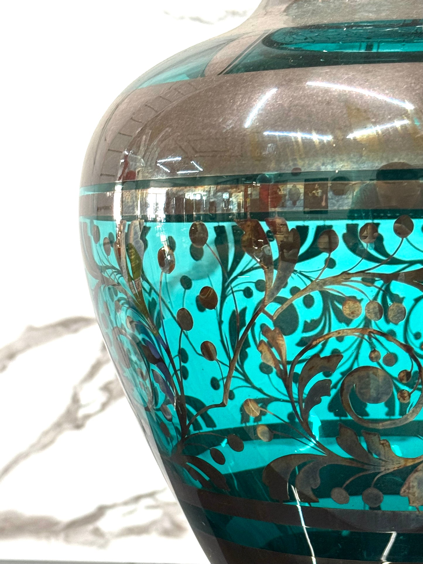 Vaso In Vetro E Argento Overlay American Art Decó 1930’s Design