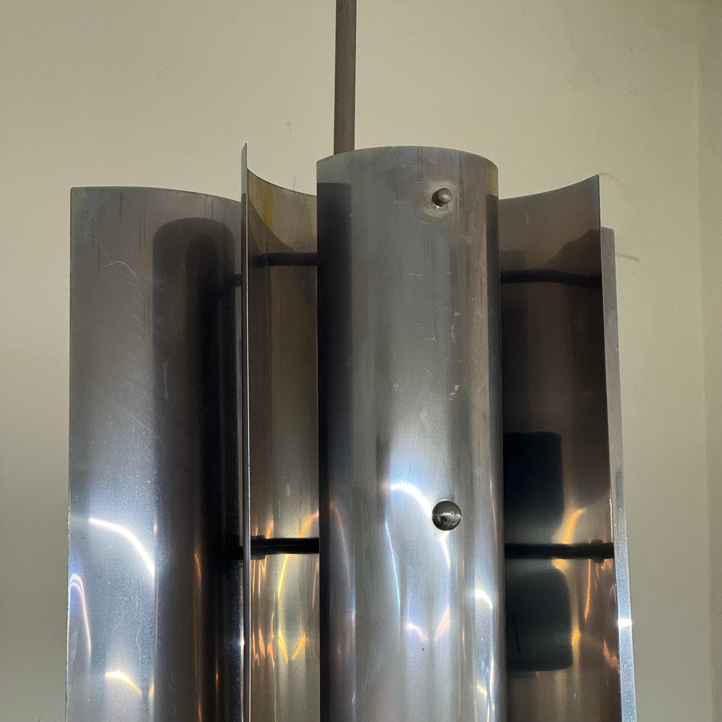 Lampadario Max Sauze Design Chrome Steel 1970’s Modernariato Acciaio Curvato