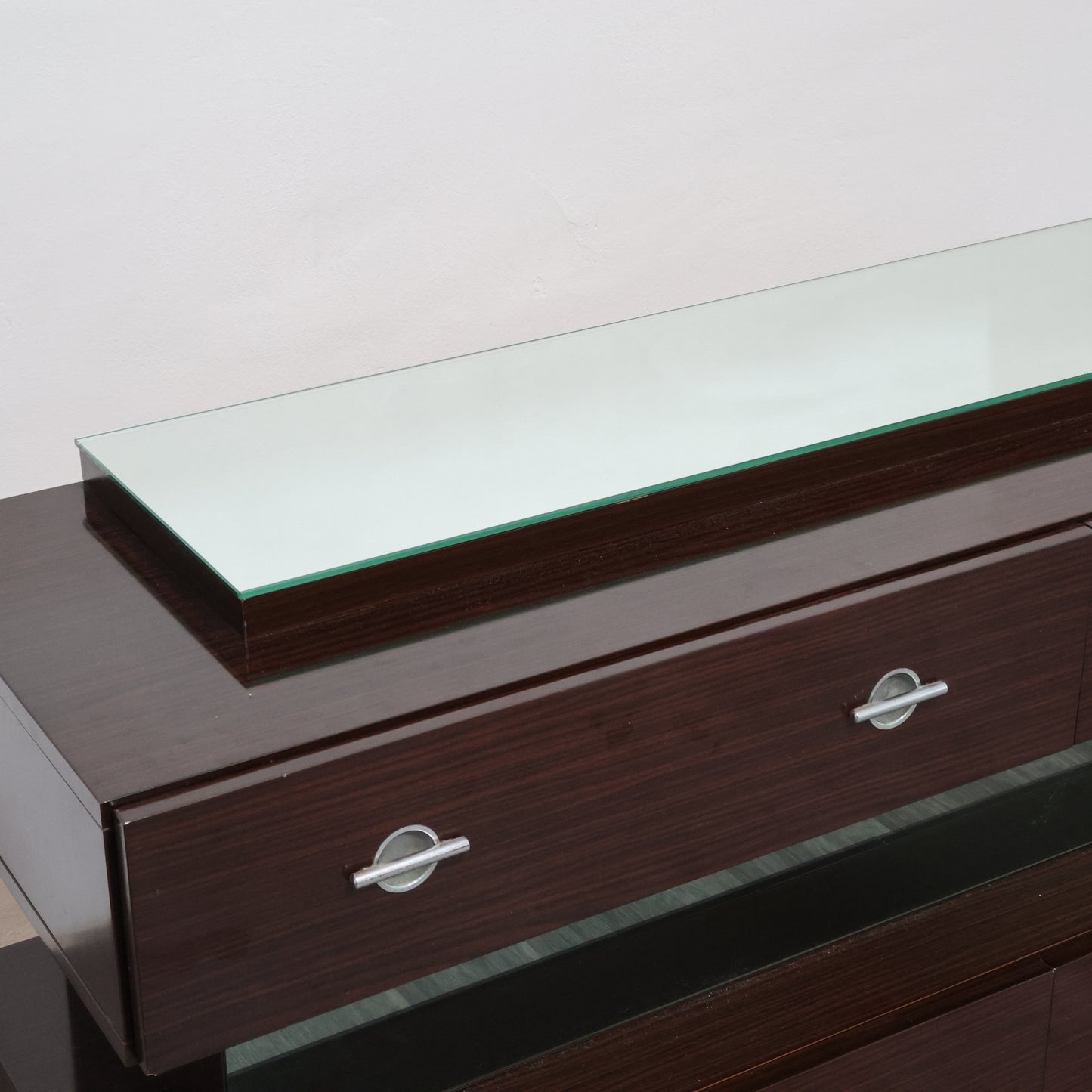 Comò Cassettiera In Ebano Macassar E Specchio Cubic Design Modernariato 1980’s