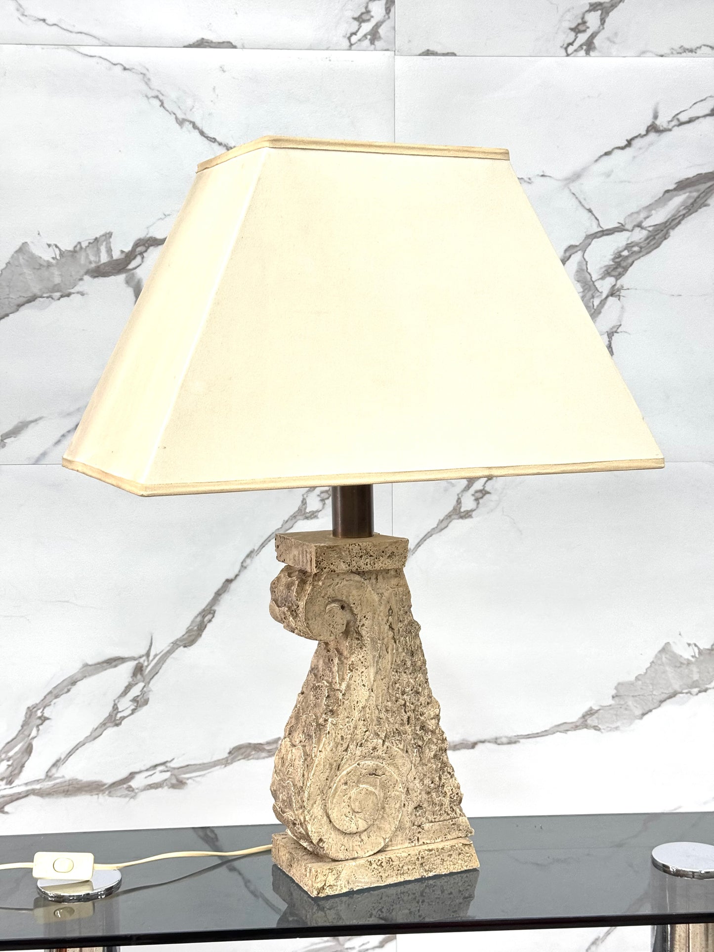 XXL TABLE LAMP STONE TRAVERTINE HOLLYWOOD REGENCY LAMPE DE TABLE DESIGN