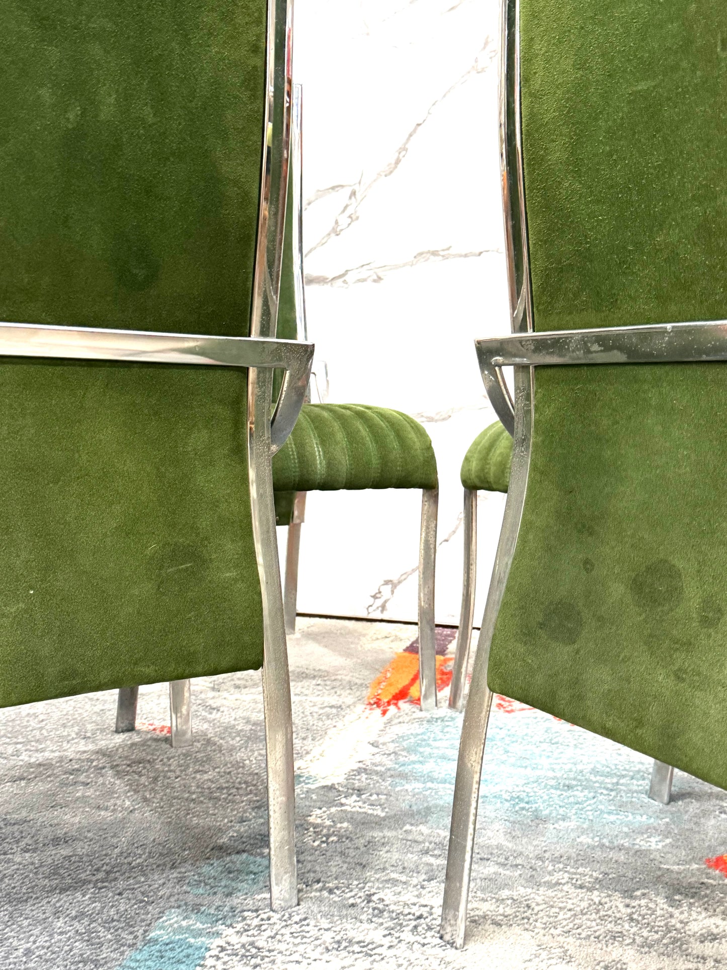 Set Da 4 Sedie Da Pranzo In Acciaio E Alcantara Anni ‘70