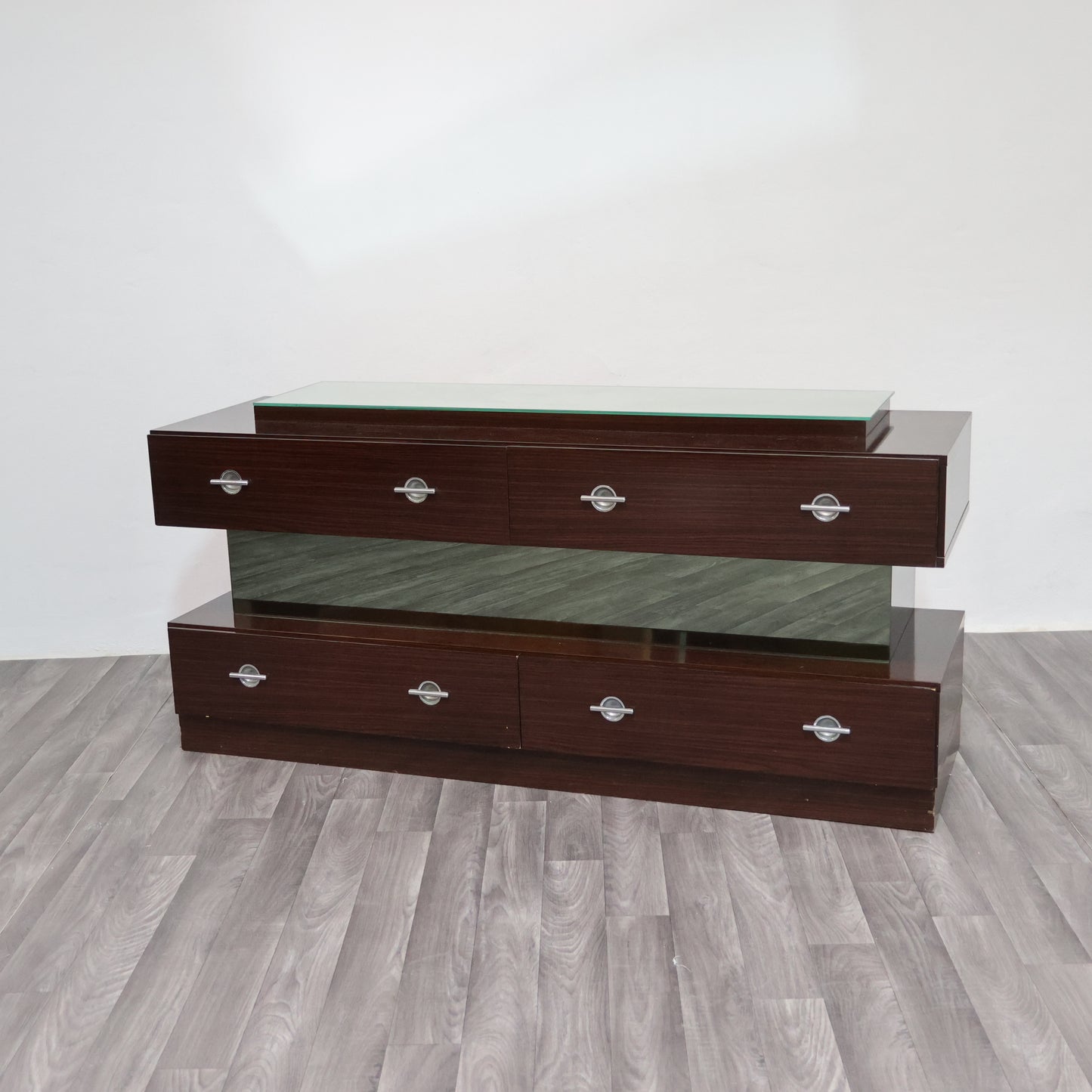 Comò Cassettiera In Ebano Macassar E Specchio Cubic Design Modernariato 1980’s