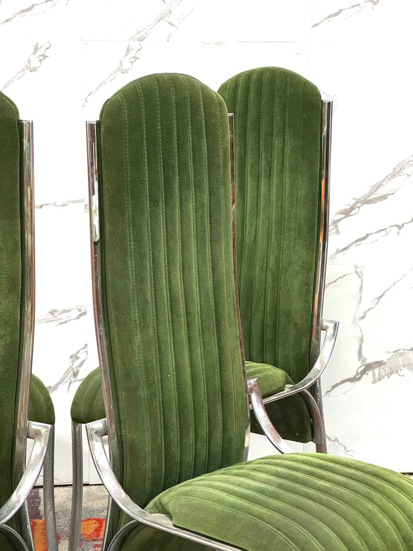 Set Da 4 Sedie Da Pranzo In Acciaio E Alcantara Anni ‘70