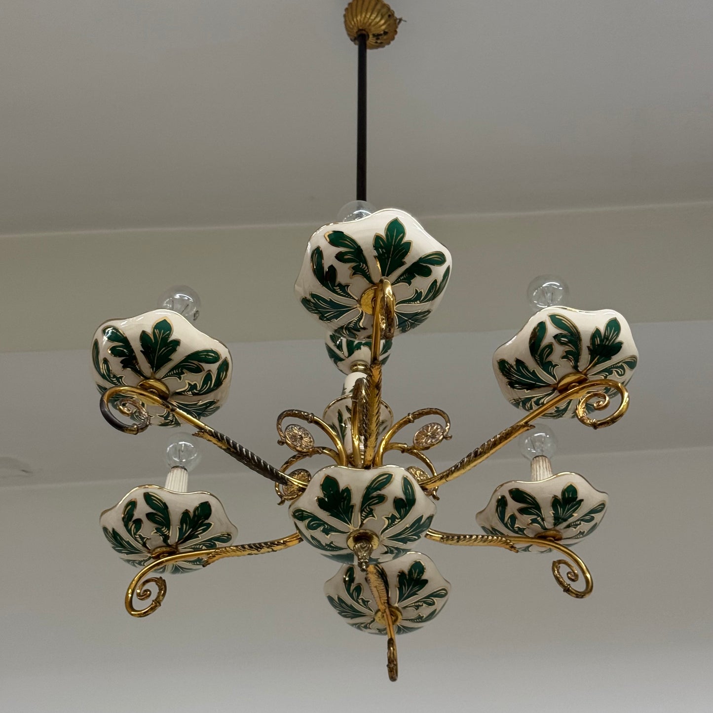 Lampadario In Ceramica Floreale E Ottone Design Anni 50 Modernariato