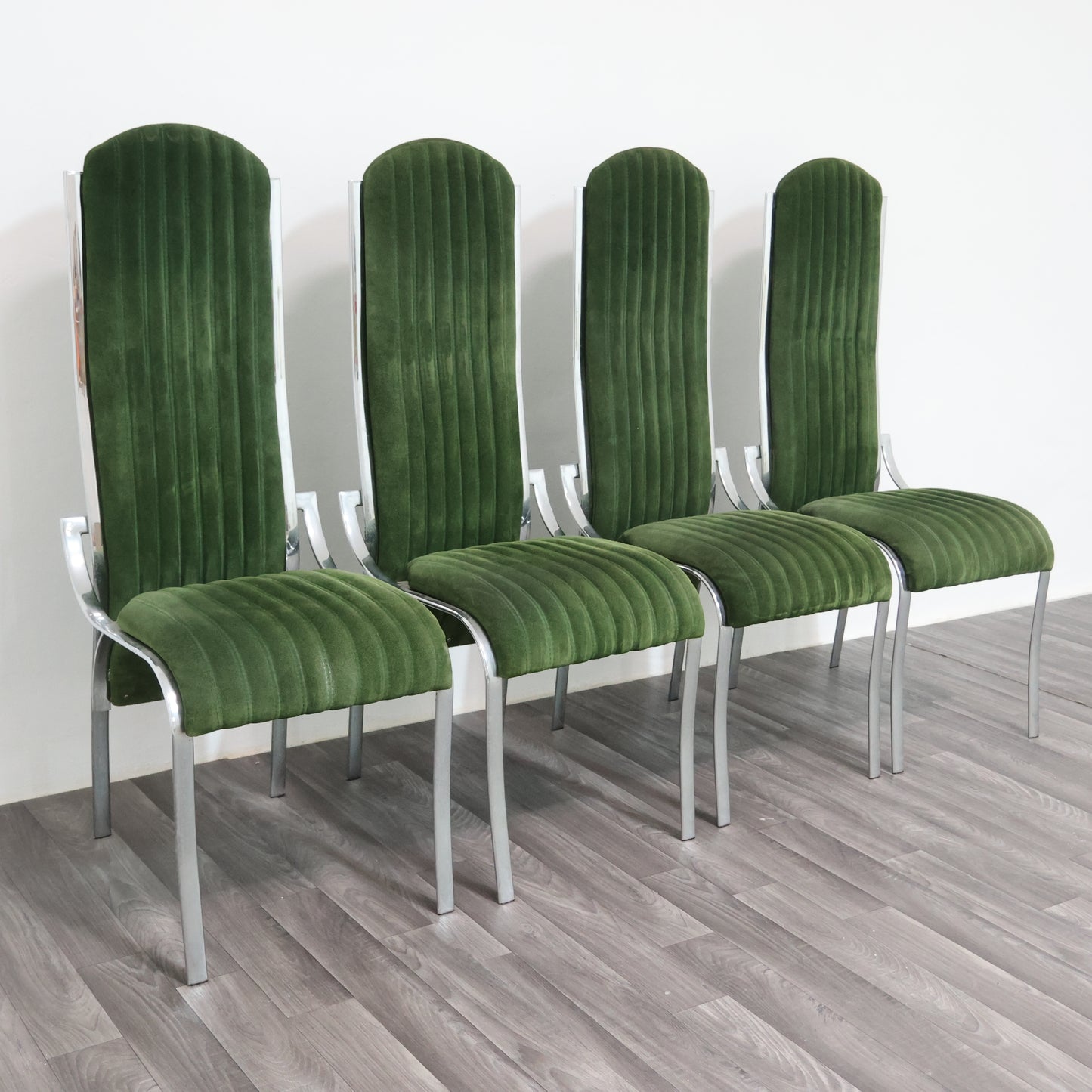 Set Da 4 Sedie Da Pranzo In Acciaio E Alcantara Anni ‘70