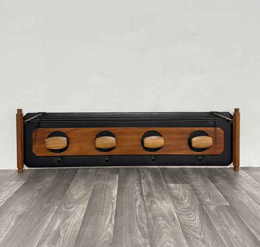 Appendiabiti Da Parete Scandinavo In Teak e Pelle Mid-Century Design Anni ‘60