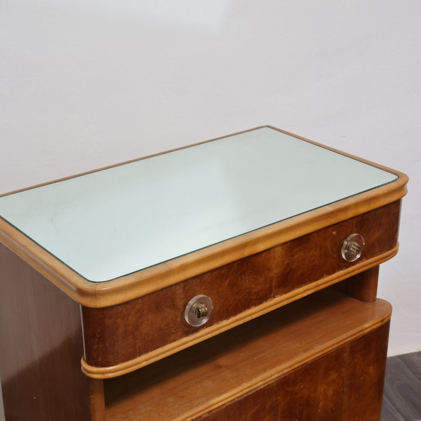 Coppia Di Comodini Art Decò Anni 40 In Legno Design Modernariato Mid-Century