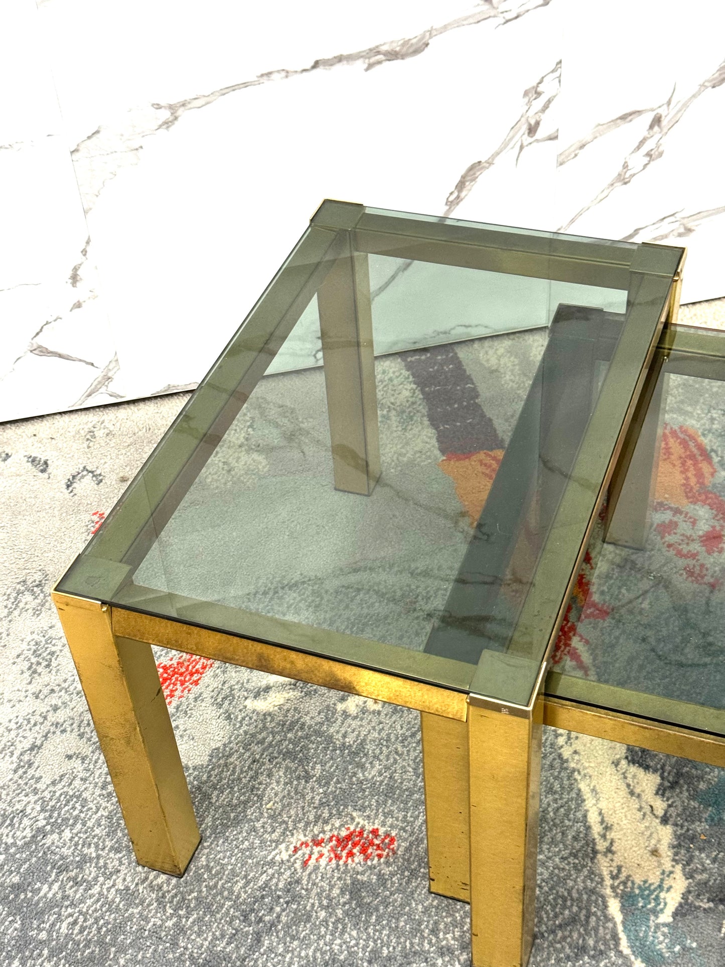 Tris tavolini ottone Hollywood Regency 1970 Design Modernariato