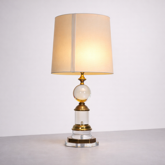 Lampada Hollywood Regency In Acrilico E Ottone Design Anni ‘70 Modernariato
