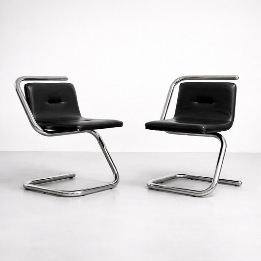 Luigi Bardini Coppia Di Poltroncine Design Anni ‘70 Chrome Tubular Steel