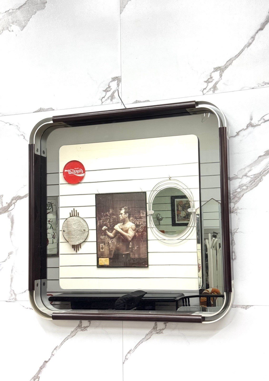 Specchio Vintage Da Parete In Acciaio E Bachelite Design Modernariato Anni 60