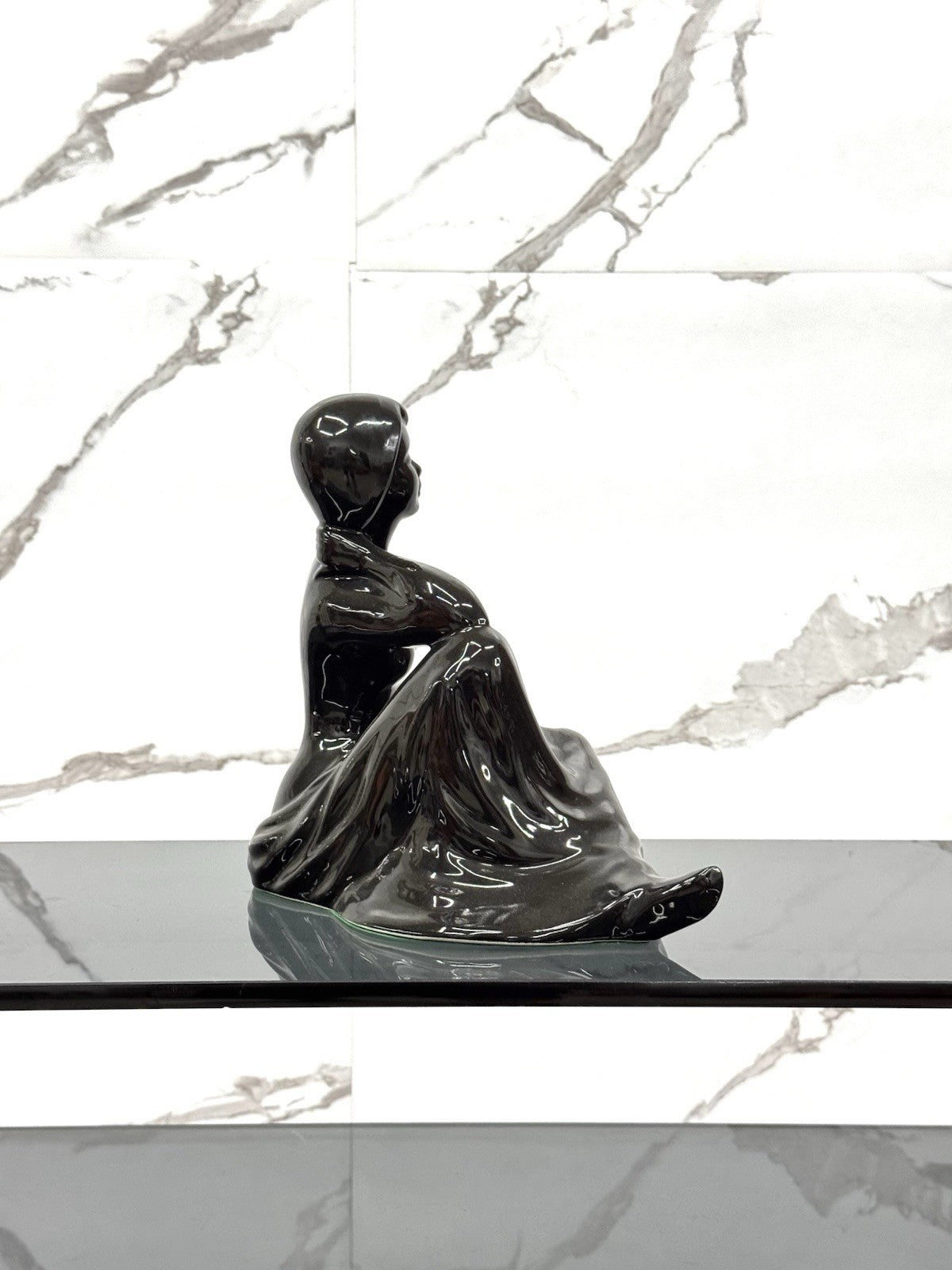 Statua Vintage In Ceramica Nera Anni 70