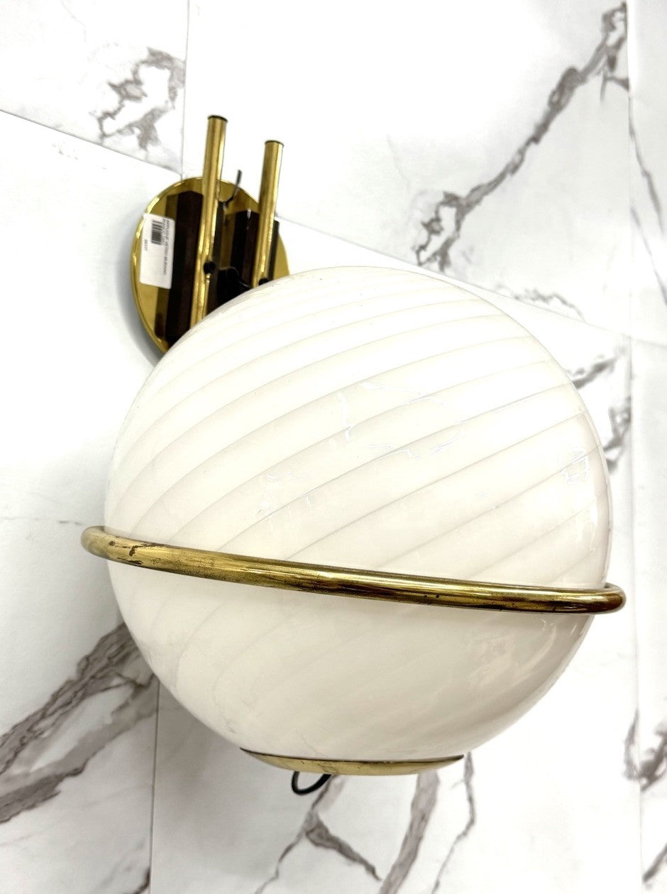 Lampada Da Parete Ottone E Vetro Di Murano Anni ‘70 Design Modernariato
