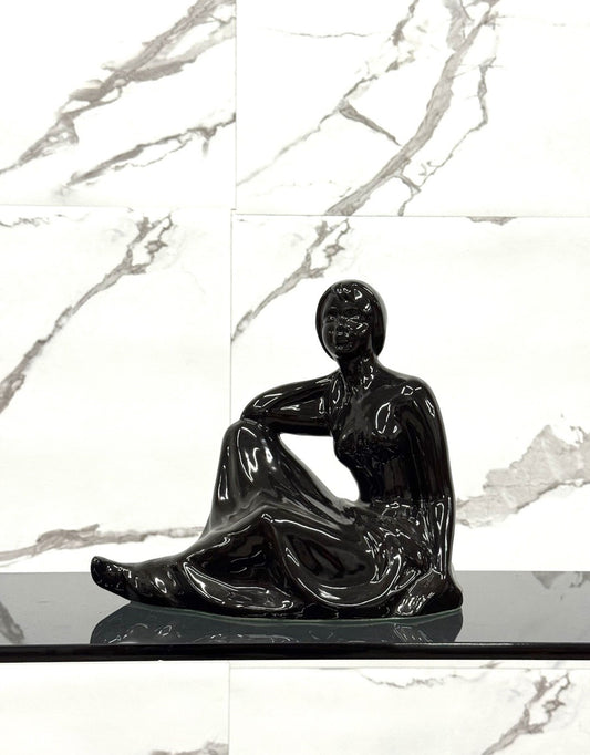 Statua Vintage In Ceramica Nera Anni 70