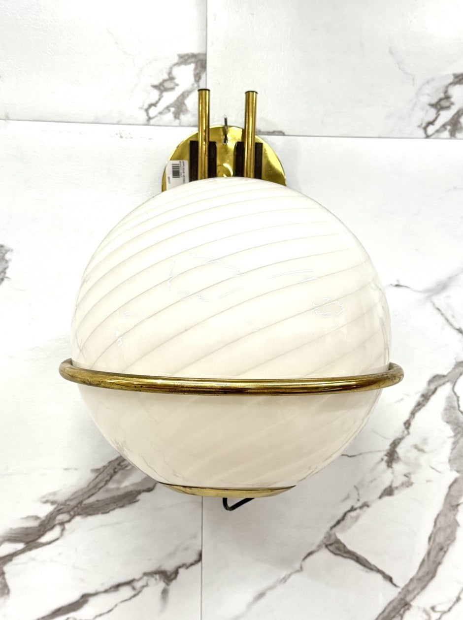 Lampada Da Parete Ottone E Vetro Di Murano Anni ‘70 Design Modernariato