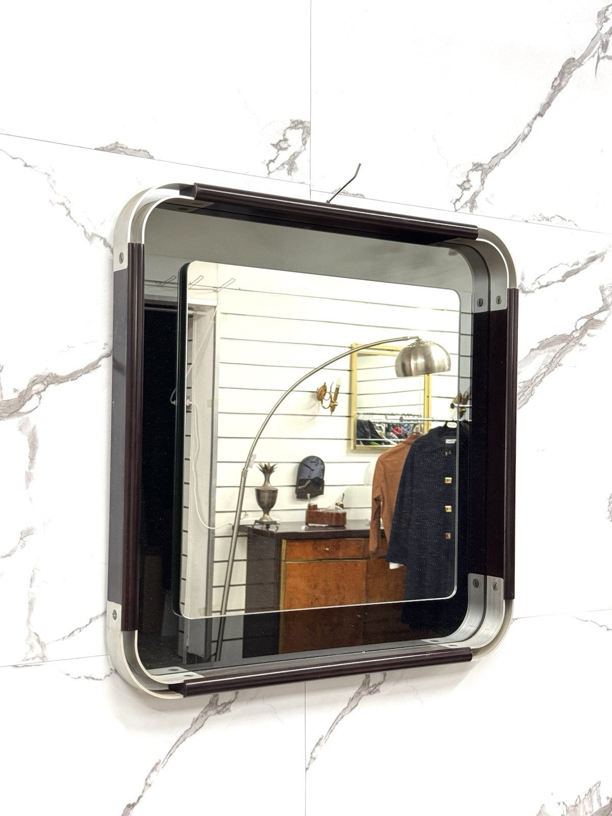 Specchio Vintage Da Parete In Acciaio E Bachelite Design Modernariato Anni 60