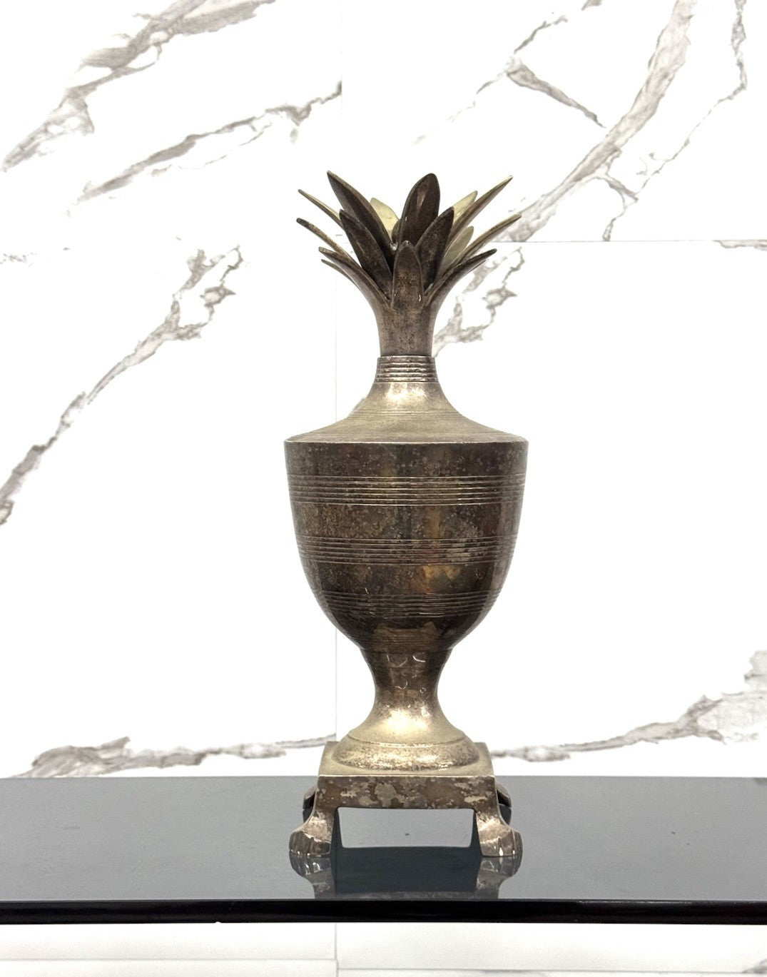 Scultura Regency A Forma Di Ananas Vintage In Metallo Anni 70
