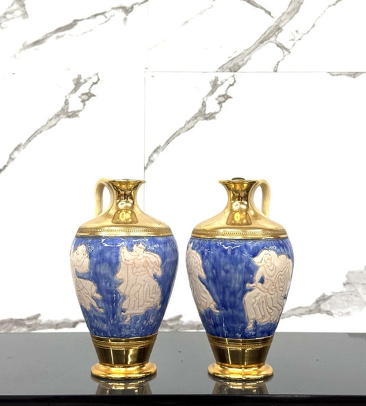 Coppia Di Vasi In Ceramica F.Ferri Bologna Vintage Ceramica E Ottone