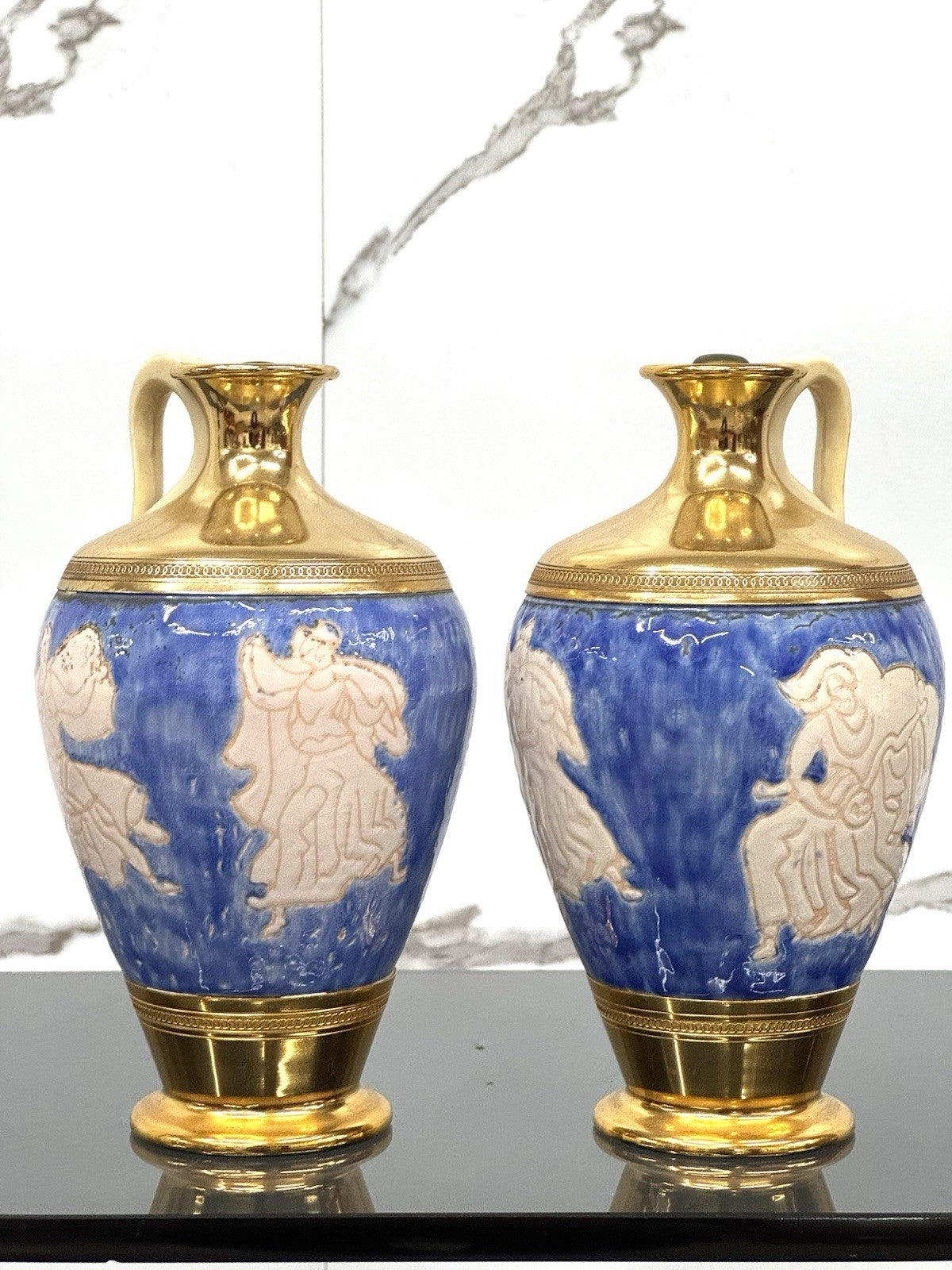 Coppia Di Vasi In Ceramica F.Ferri Bologna Vintage Ceramica E Ottone