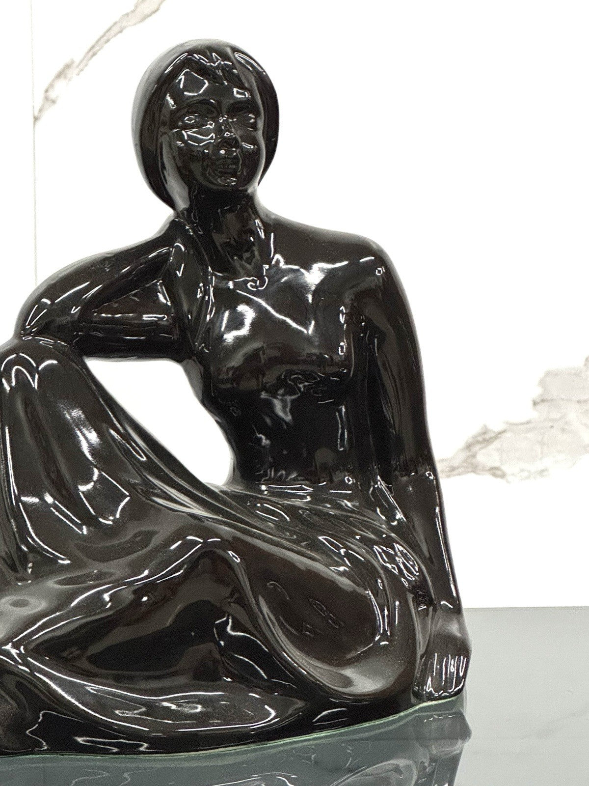 Statua Vintage In Ceramica Nera Anni 70